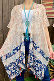 YZ213177 Cream paisley & blue printed kimono